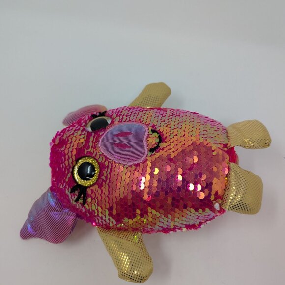 Sequin Pig Plush Pink Gold Glitter Flippable Sequin Cra-Z-Art Stuffed Animal 7" - Picture 3 of 8